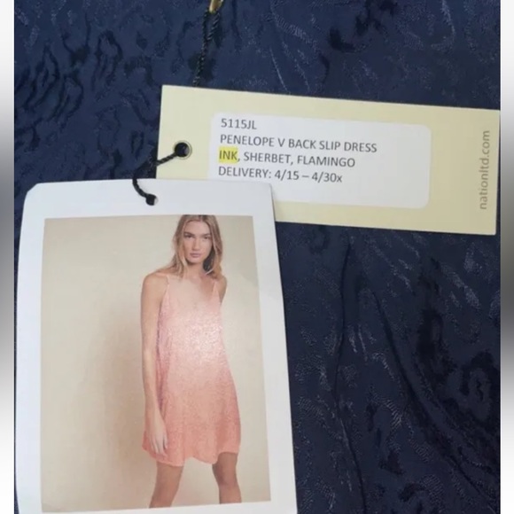 Nation Ltd Penelope V-back Navy Blue Slip Dress Sz Small. NWT - Picture 6 of 6